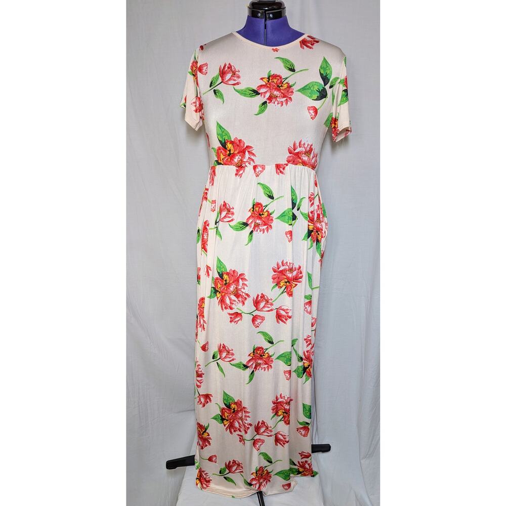 Flamingo Urban Women's Pink Floral Maxi Dress w/Pockets. Size L. Pre-Owned.